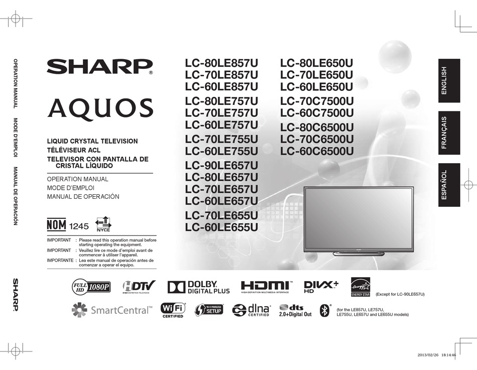 Sharp Aquos Lc 80le857u Operation Manual Pdf Download Manualslib