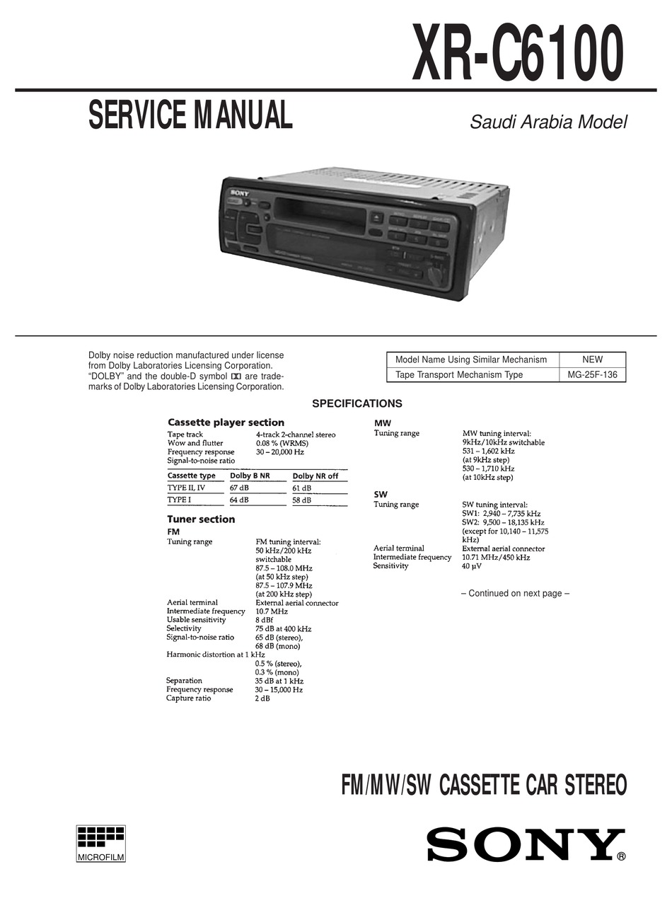 SONY XRC6100 SERVICE MANUAL Pdf Download ManualsLib