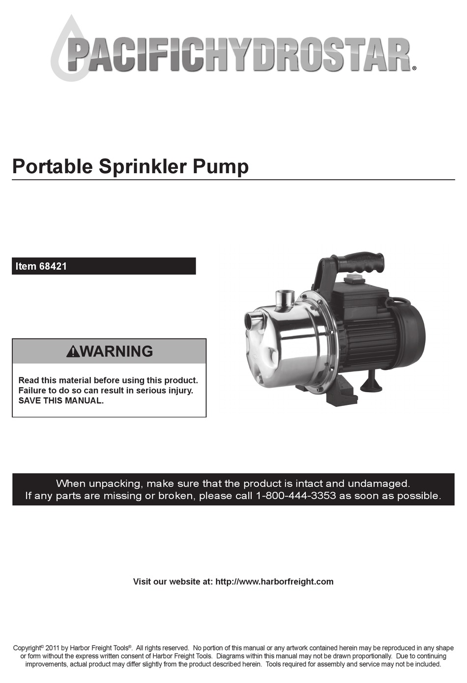 PACIFIC HYDROSTAR PORTABLE SPRINKLER PUMP MANUAL Pdf Download ManualsLib