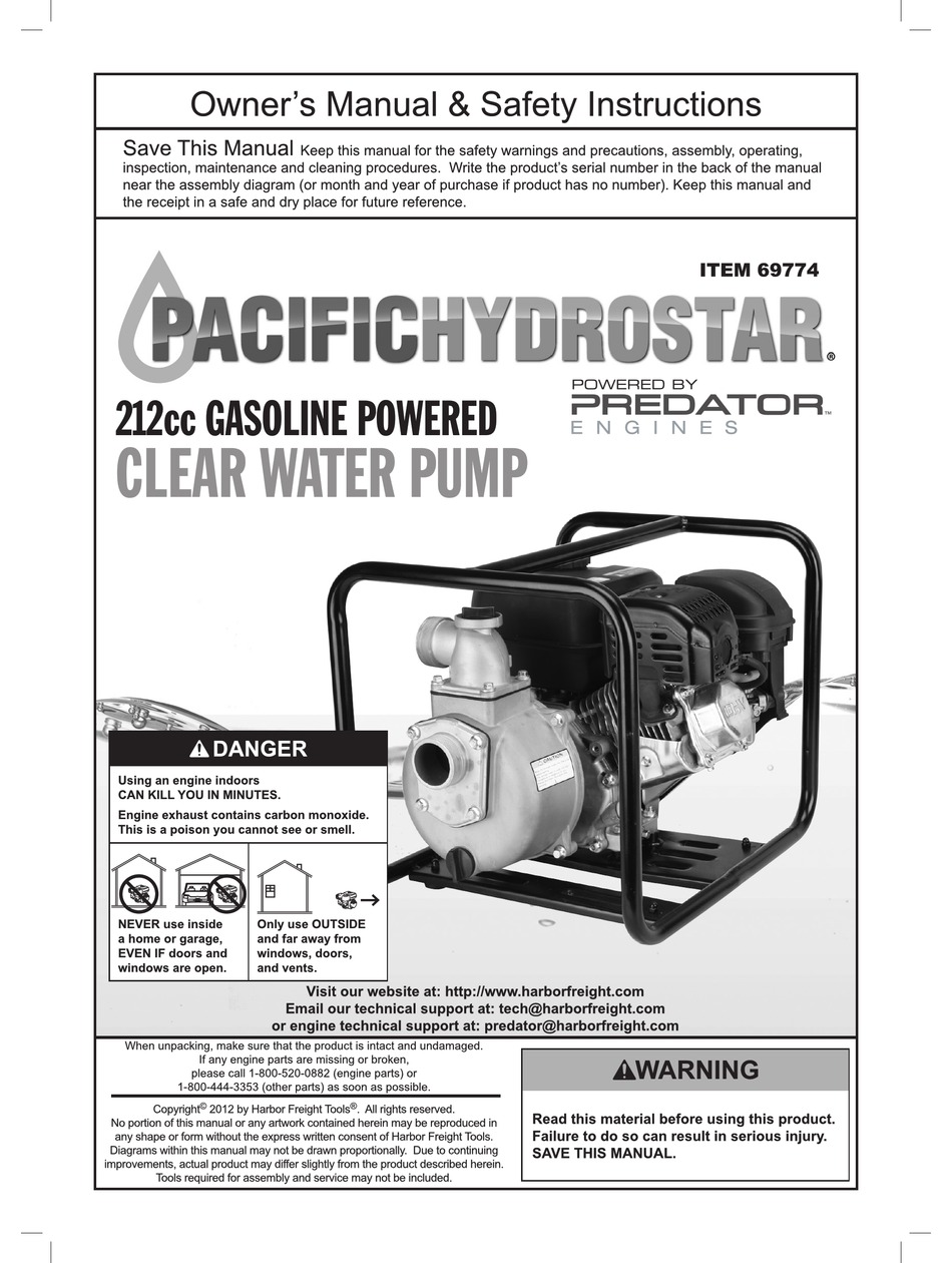 PACIFIC HYDROSTAR 212CC GASOLINE POWERED CLEAR WATER PUMP MANUAL Pdf