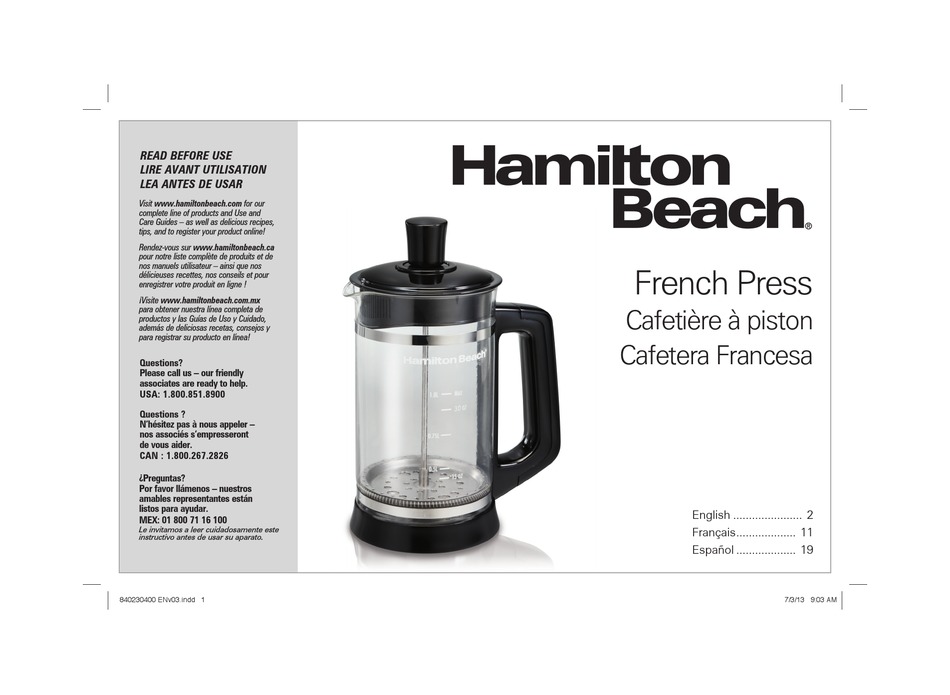 HAMILTON BEACH 40400 USE & CARE MANUAL Pdf Download | ManualsLib