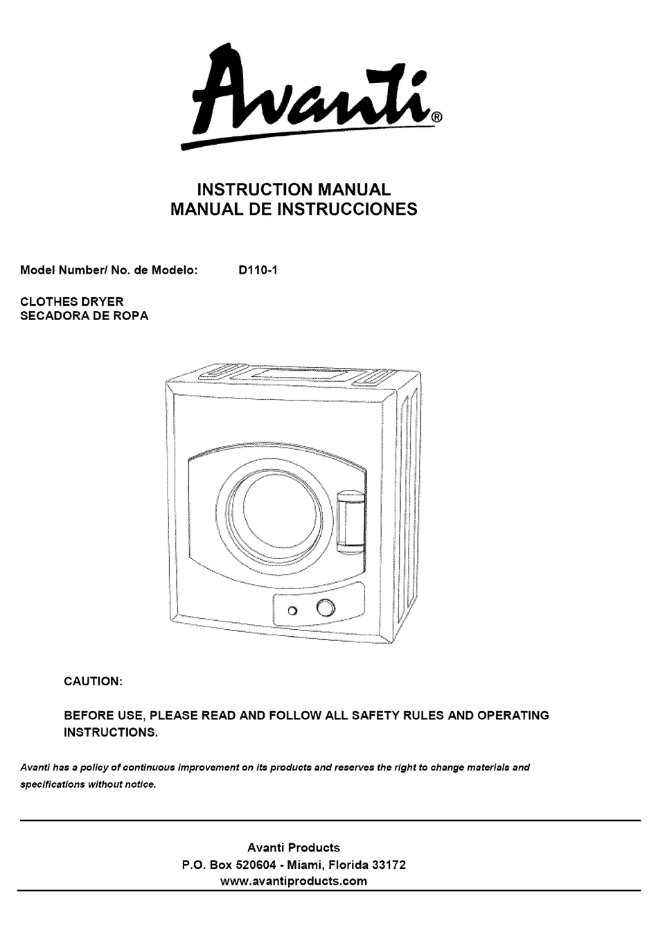 AVANTI D1101IS INSTRUCTION MANUAL Pdf Download ManualsLib