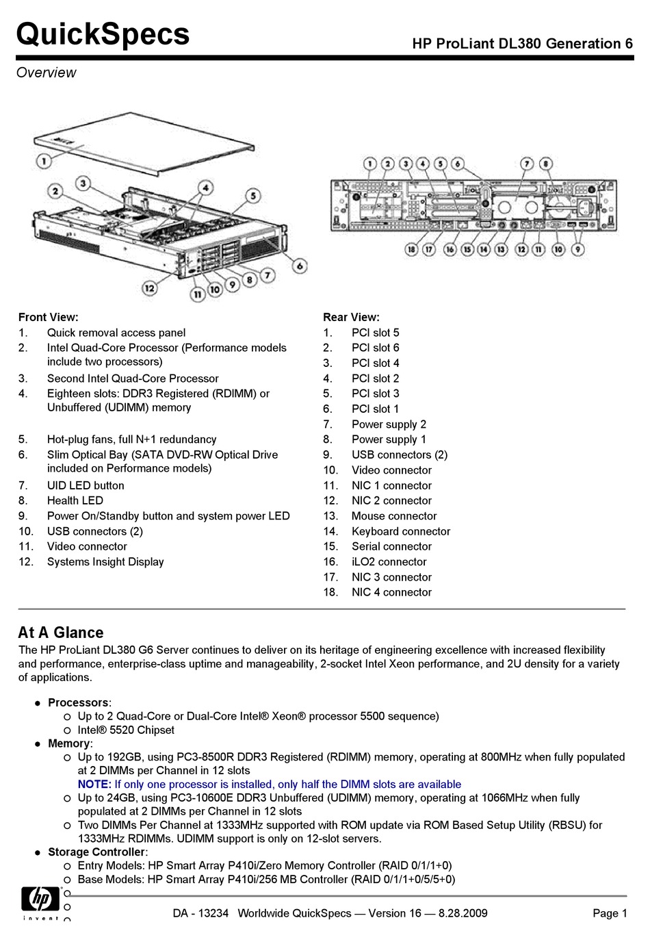 HP PROLIANT DL380 GENERATION 6 SPECIFICATION Pdf Download ManualsLib