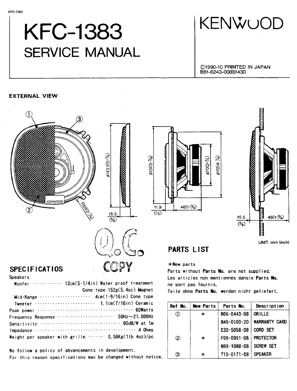 KENWOOD KFC1383 SERVICE MANUAL Pdf Download ManualsLib