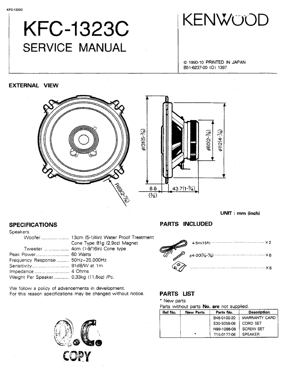 KENWOOD KFC1323C SERVISE MANUAL Pdf Download ManualsLib