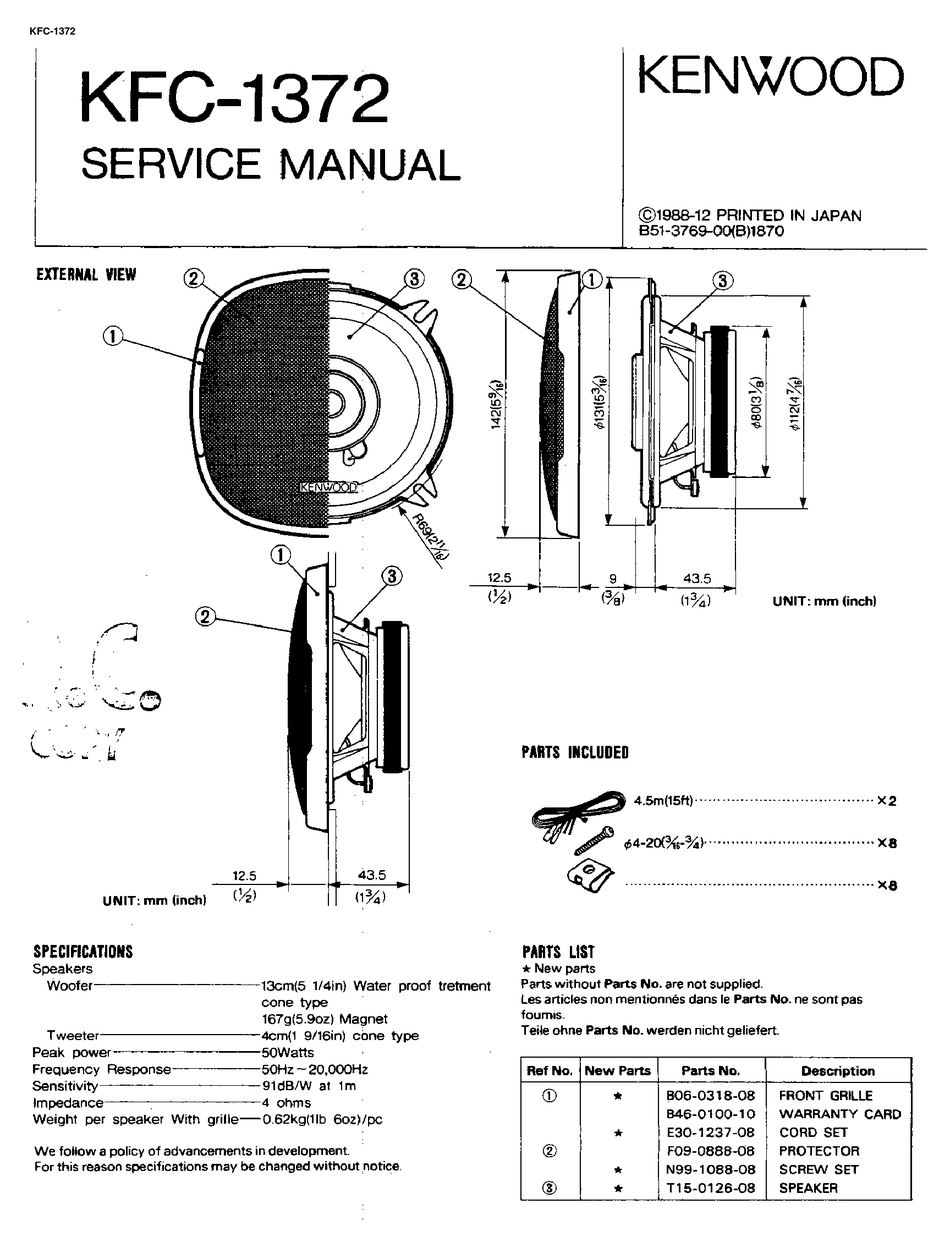 KENWOOD KFC1372 SERVISE MANUAL Pdf Download ManualsLib