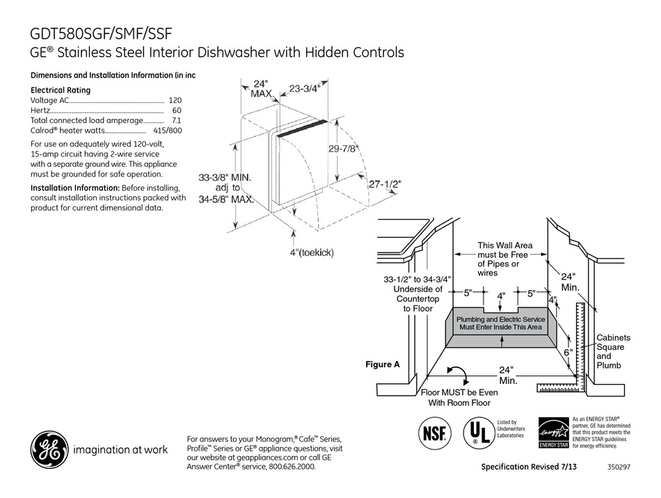 GE GDT580SSFSS DIMENSIONS AND INSTALLATION INFORMATION Pdf Download