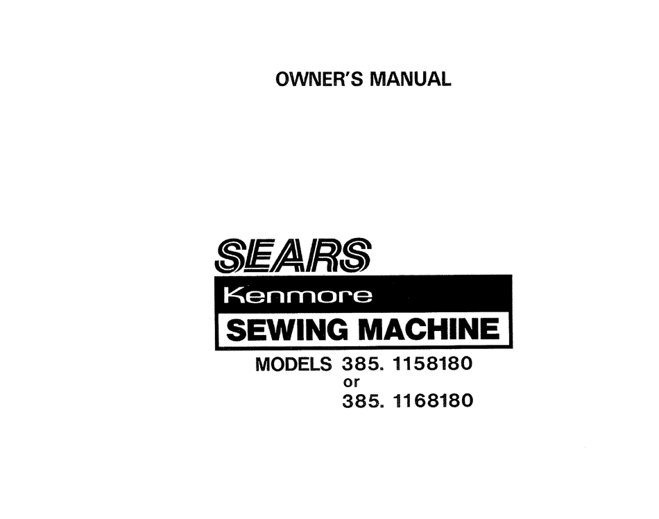 KENMORE SEARS 385.1158180 OWNER'S MANUAL Pdf Download ManualsLib