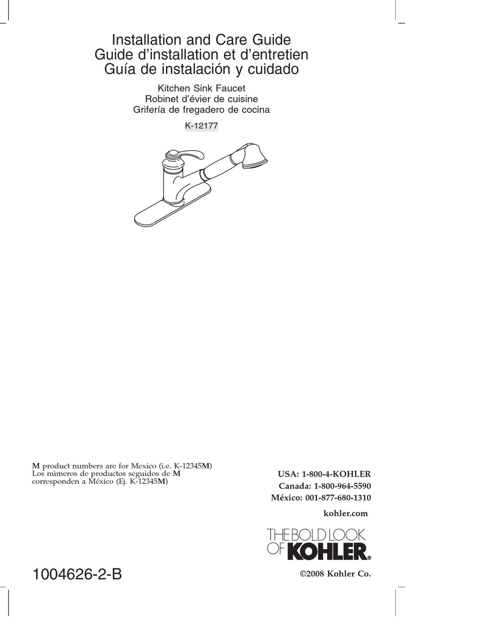 KOHLER K-12177 INSTALLATION AND CARE MANUAL Pdf Download | ManualsLib