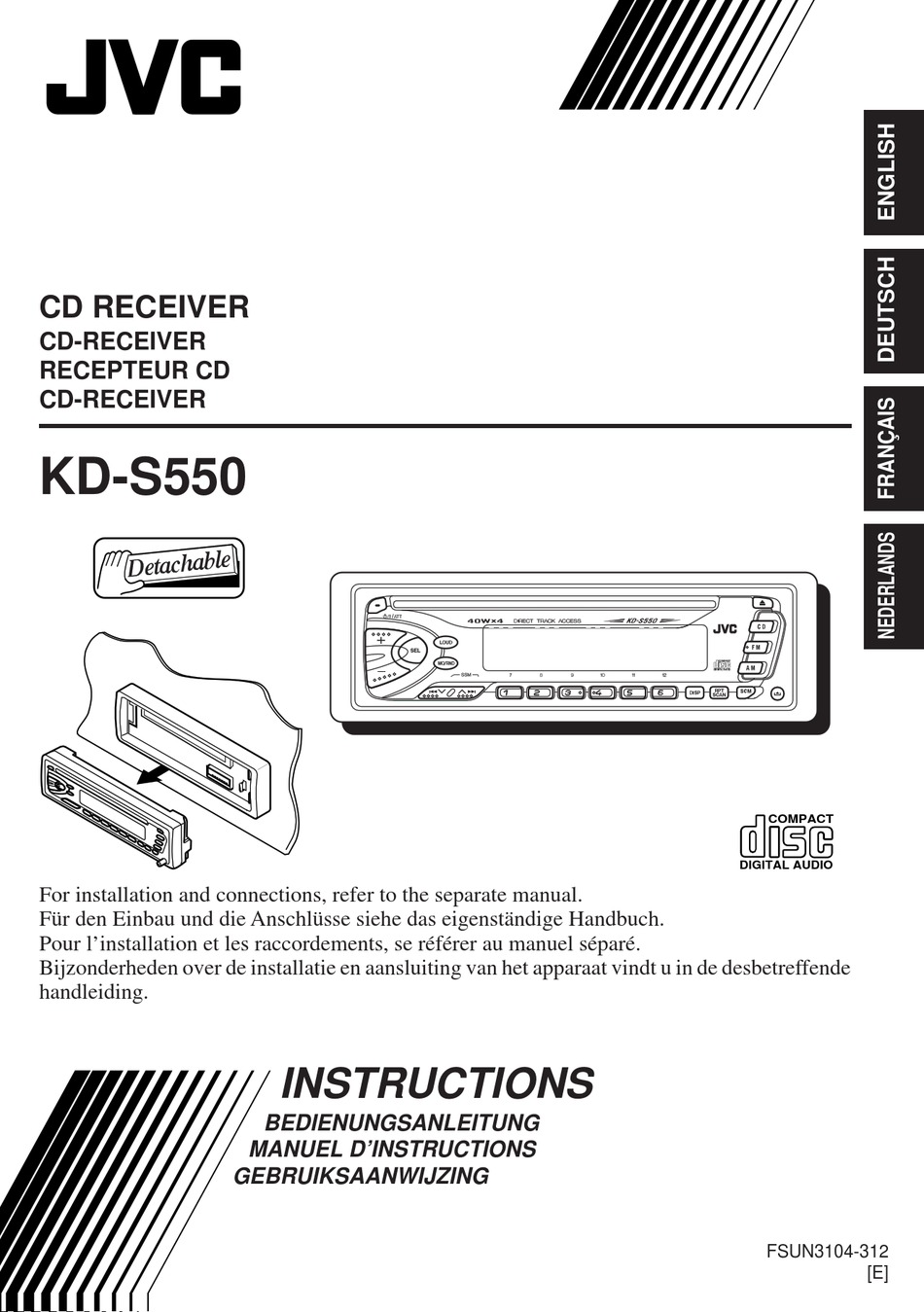 JVC KD-S550 INSTRUCTIONS MANUAL Pdf Download | ManualsLib