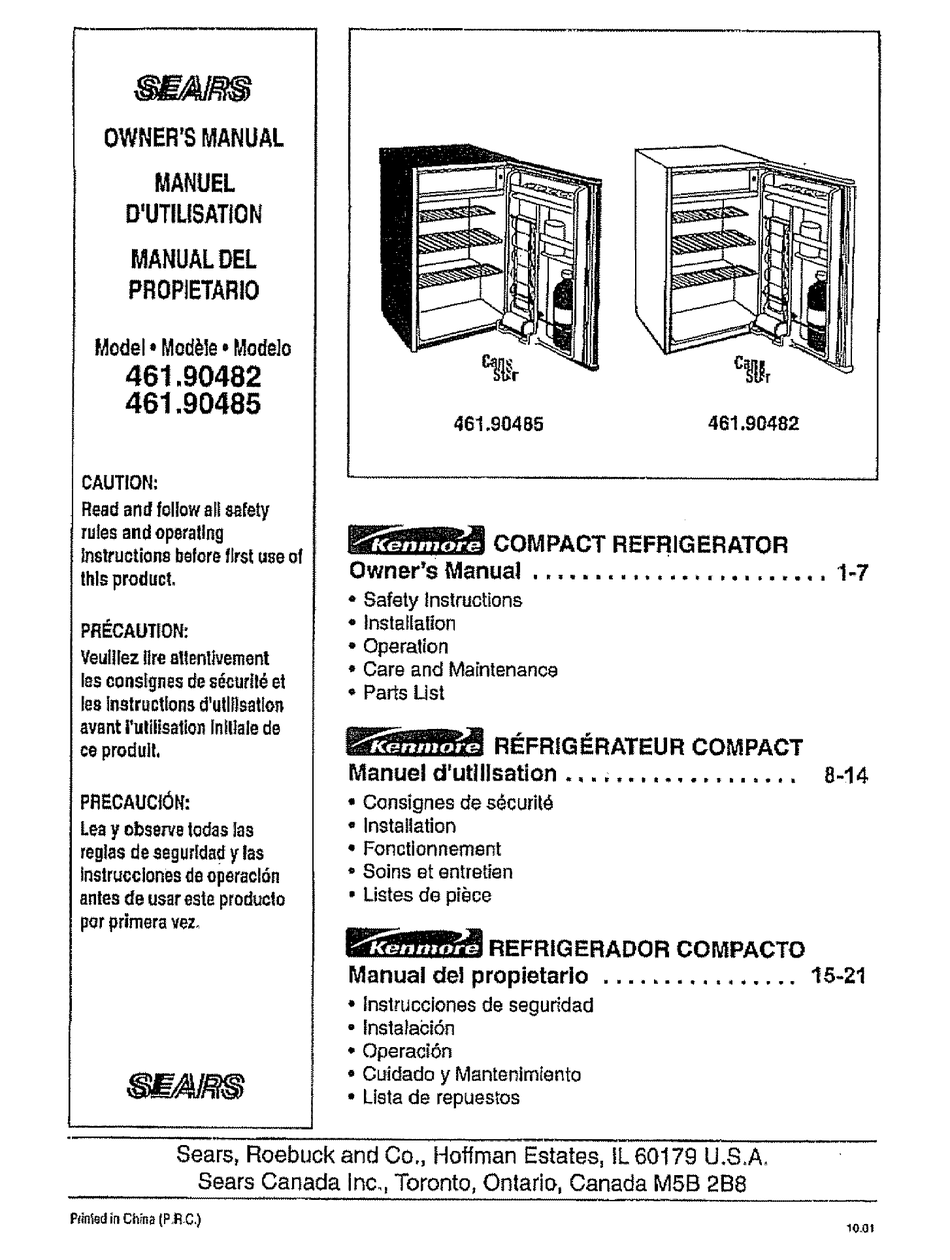 Sears Kenmore Refrigerator Model Manual