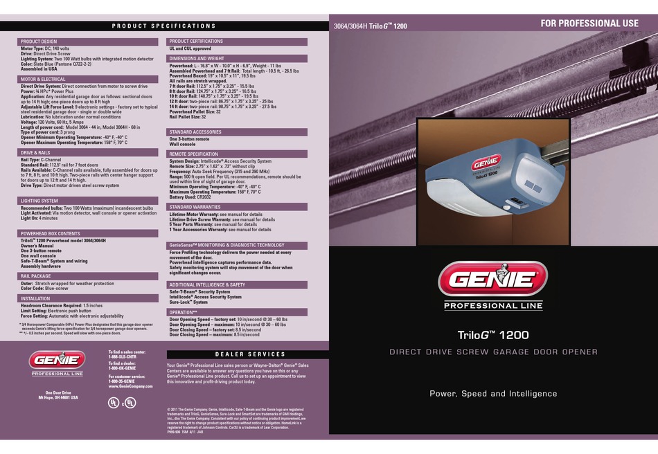 GENIE TRILOG 1200 PRODUCT MANUAL Pdf Download ManualsLib