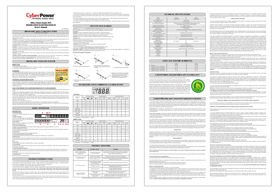 CYBERPOWER OR500LCDRM1U USER MANUAL Pdf Download | ManualsLib