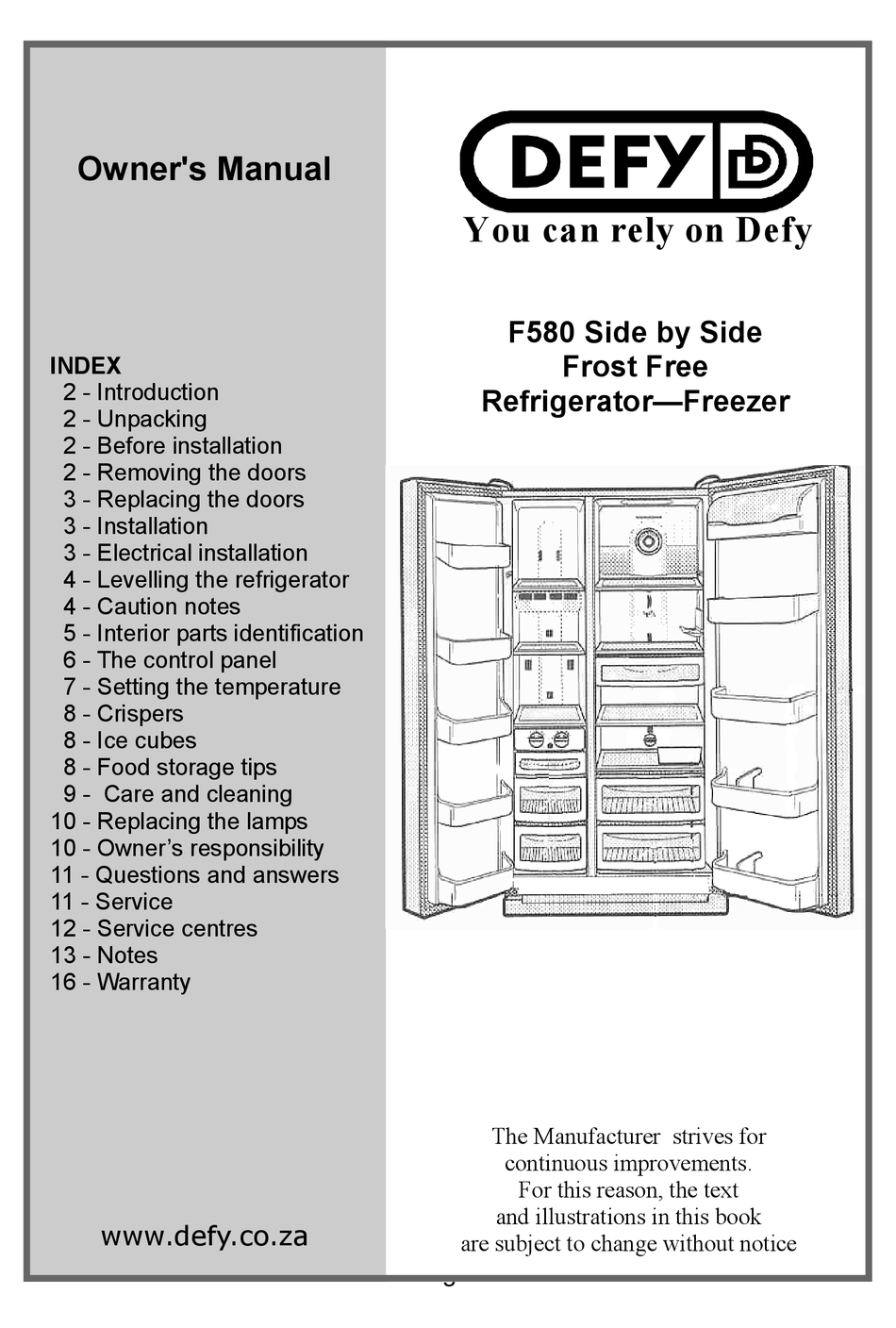 defy fridge settings