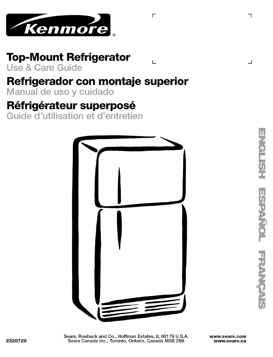 KENMORE SEARS TOPMOUNT REFRIGERATOR USE AND CARE MANUAL Pdf Download