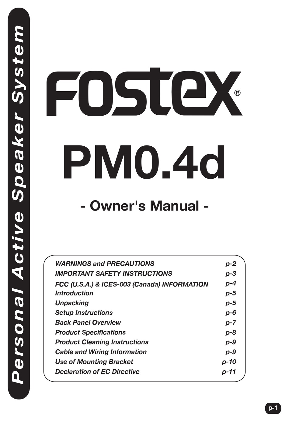 FOSTEX PM0.4D OWNER'S MANUAL Pdf Download | ManualsLib