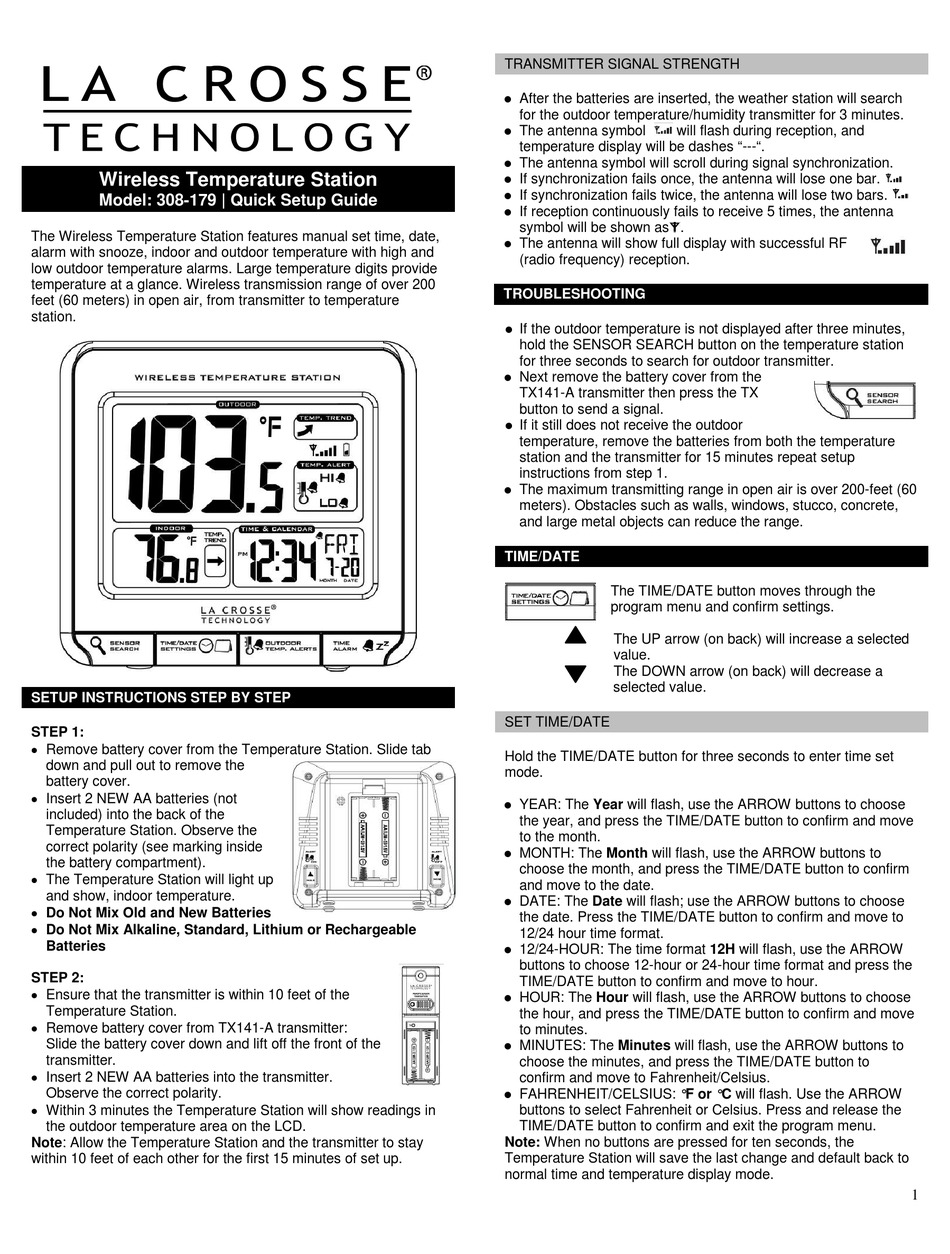 User manual La Crosse Technology 308-1417V2 (English - 12 pages)