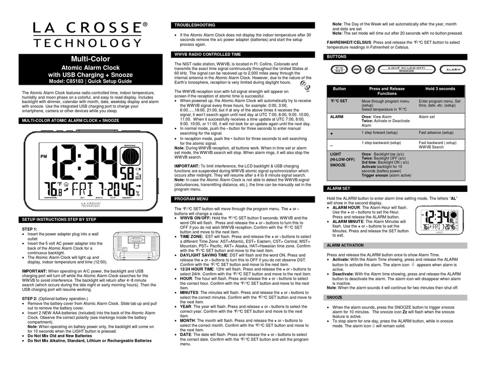 LA CROSSE TECHNOLOGY C85183 QUICK SETUP MANUAL Pdf Download | ManualsLib