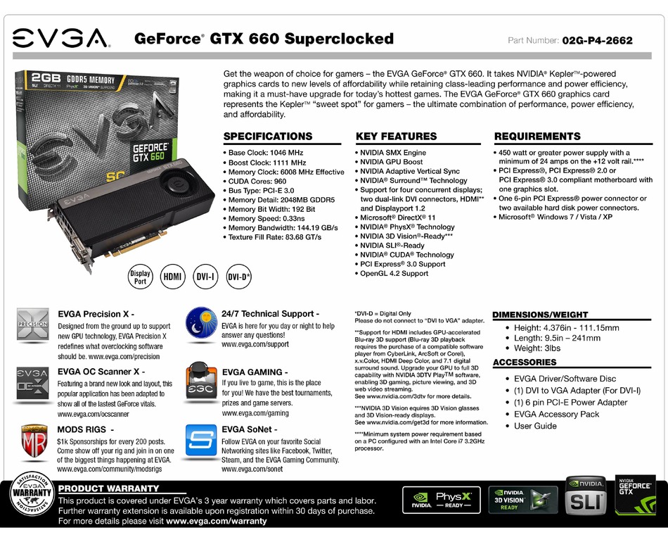 Evga Geforce Gtx 660 Superclocked Quick Manual Pdf Download Manualslib
