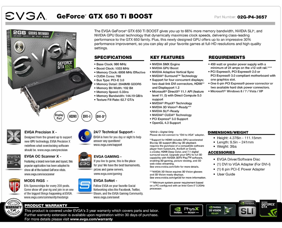 Evga Geforce Gtx 650 Ti Boost Quick Manual Pdf Download Manualslib