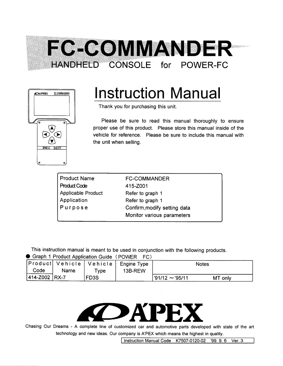 Apexi Fc Mander 415 Z001 Instruction Manual Pdf Download Manualslib
