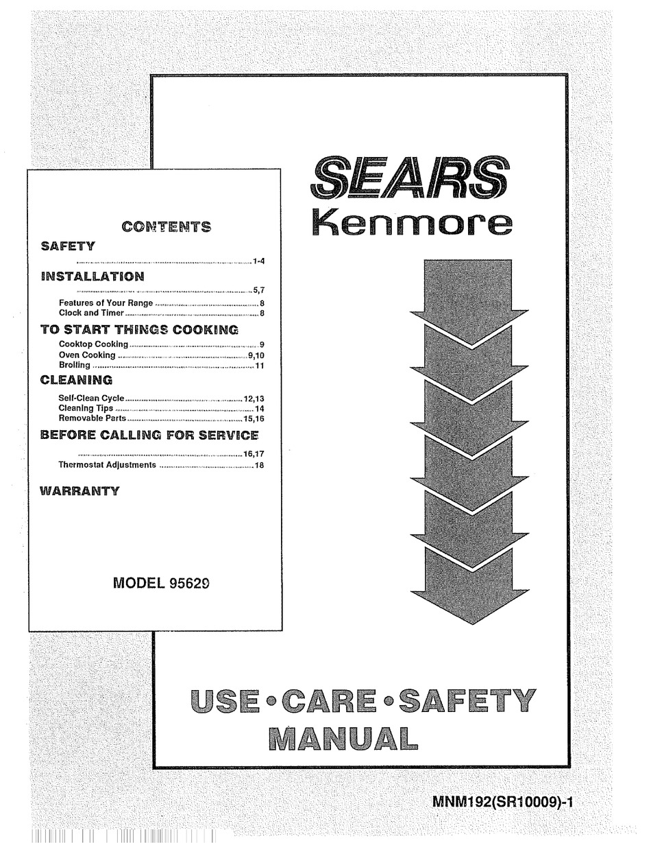 KENMORE SEARS 95629 USE AND CARE AND SAFETY MANUAL Pdf Download