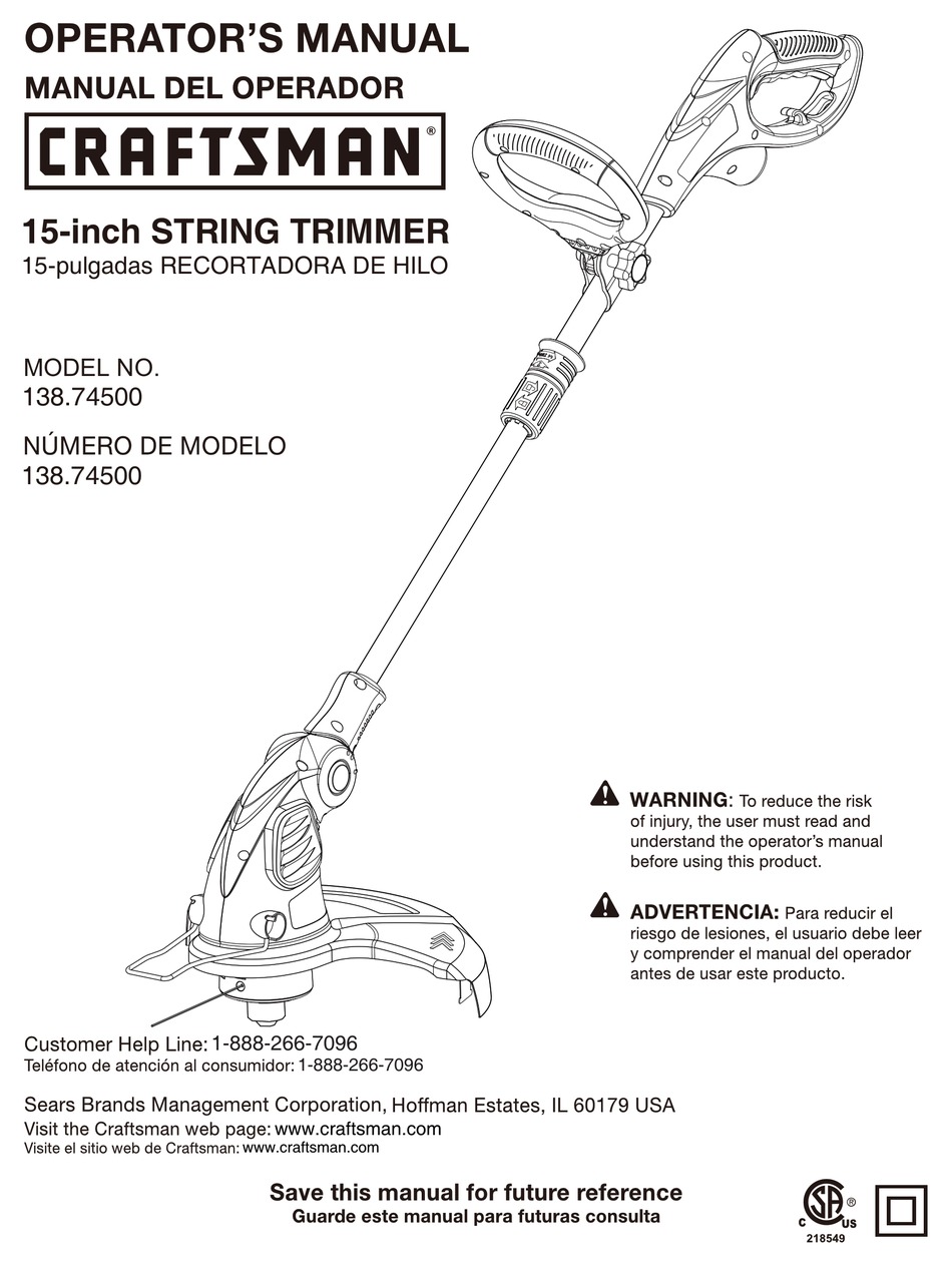 CRAFTSMAN 138.74500 OPERATOR'S MANUAL Pdf Download | ManualsLib