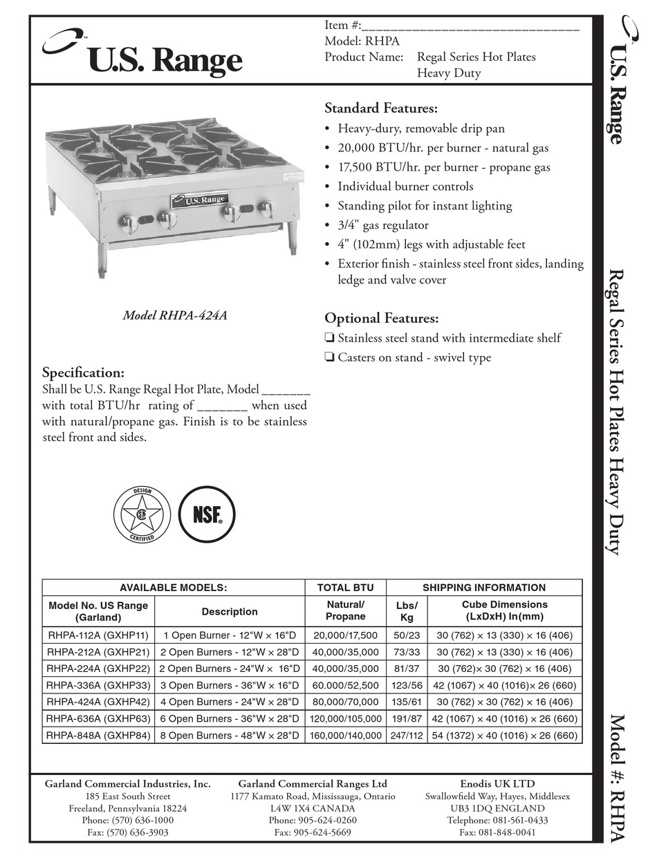 U.S. RANGE RHPA424A MANUAL Pdf Download ManualsLib