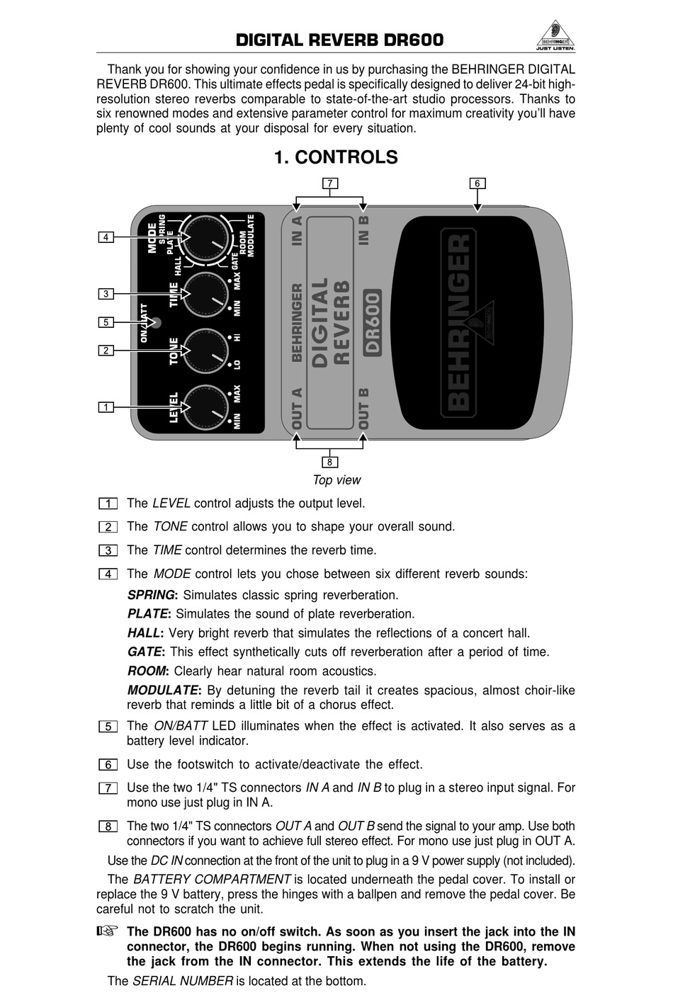 BEHRINGER DIGITAL REVERB DR600 QUICK MANUAL Pdf Download ManualsLib