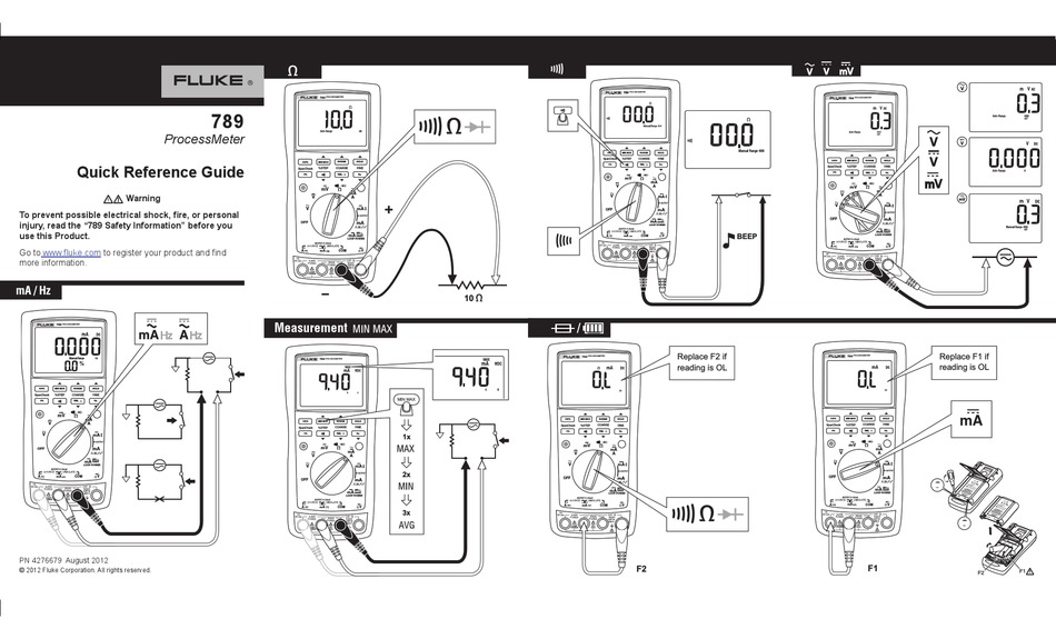 FLUKE PROCESSMETER 789 QUICK REFERENCE MANUAL Pdf Download | ManualsLib