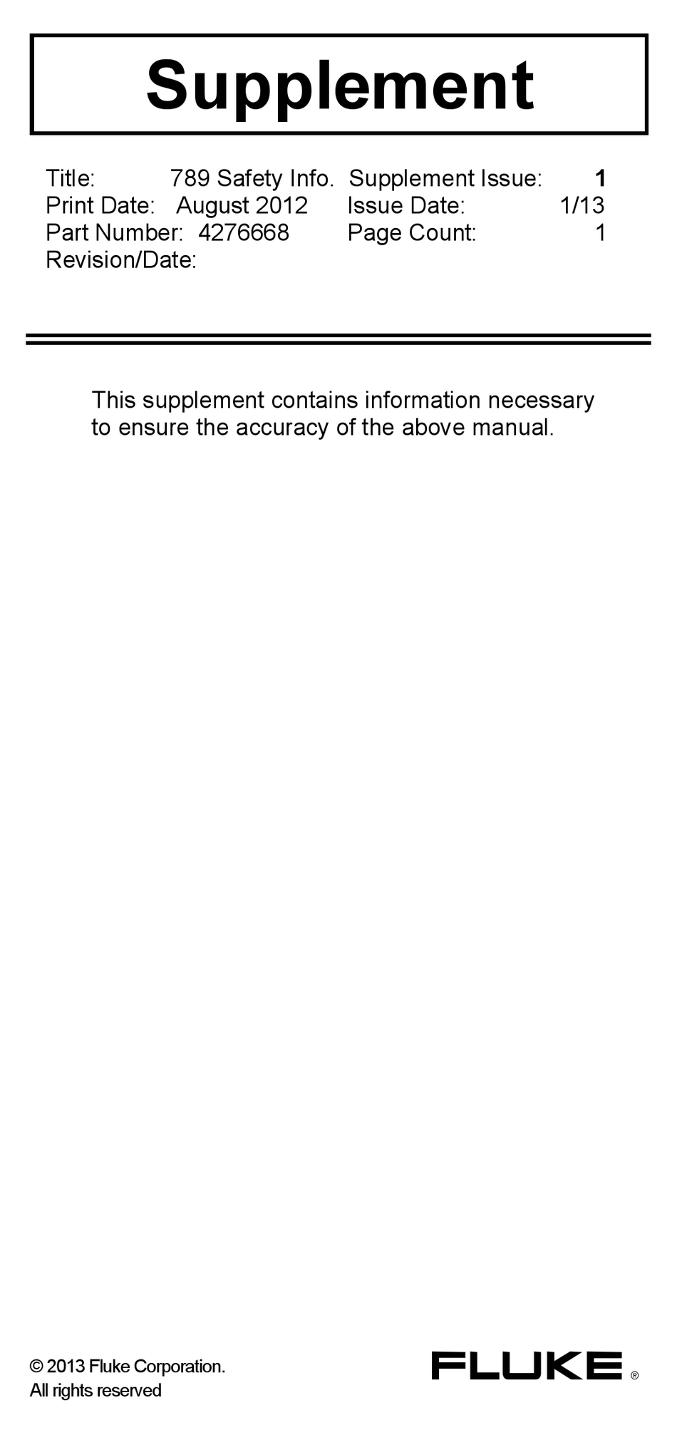 FLUKE 789 SUPPLEMENT Pdf Download ManualsLib