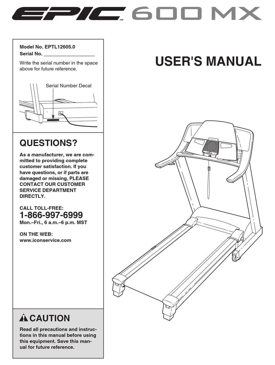 EPIC 600 MX TREADMILL USER MANUAL Pdf Download | ManualsLib