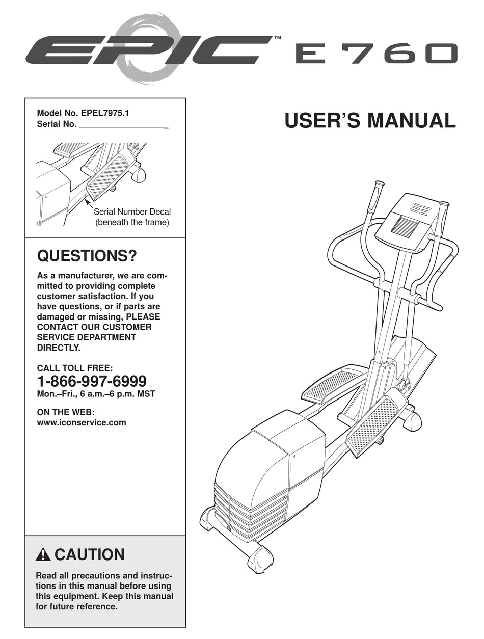 Epic a32e outlet elliptical manual