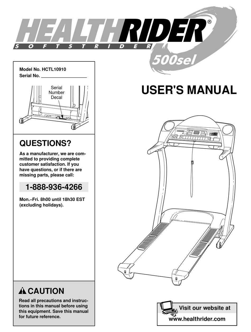 HEALTHRIDER 500 SEL TREADMILL USER MANUAL Pdf Download ManualsLib