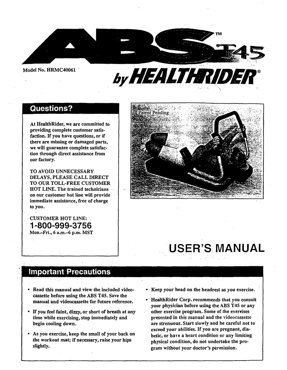 HEALTHRIDER ABS T45 BY MANUAL Pdf Download | ManualsLib