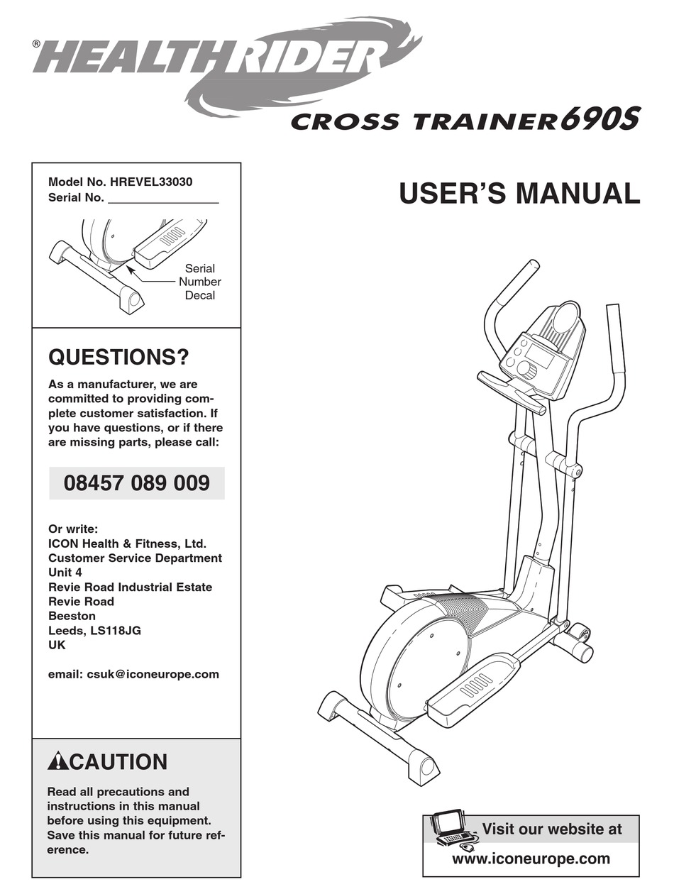healthrider 8.5 ex elliptical cross trainer