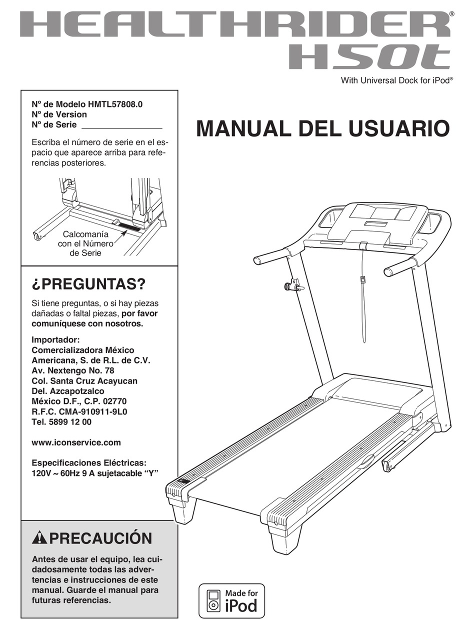 HEALTHRIDER H50T CWL TREADMILL MANUAL DEL USUARIO Pdf Download ManualsLib