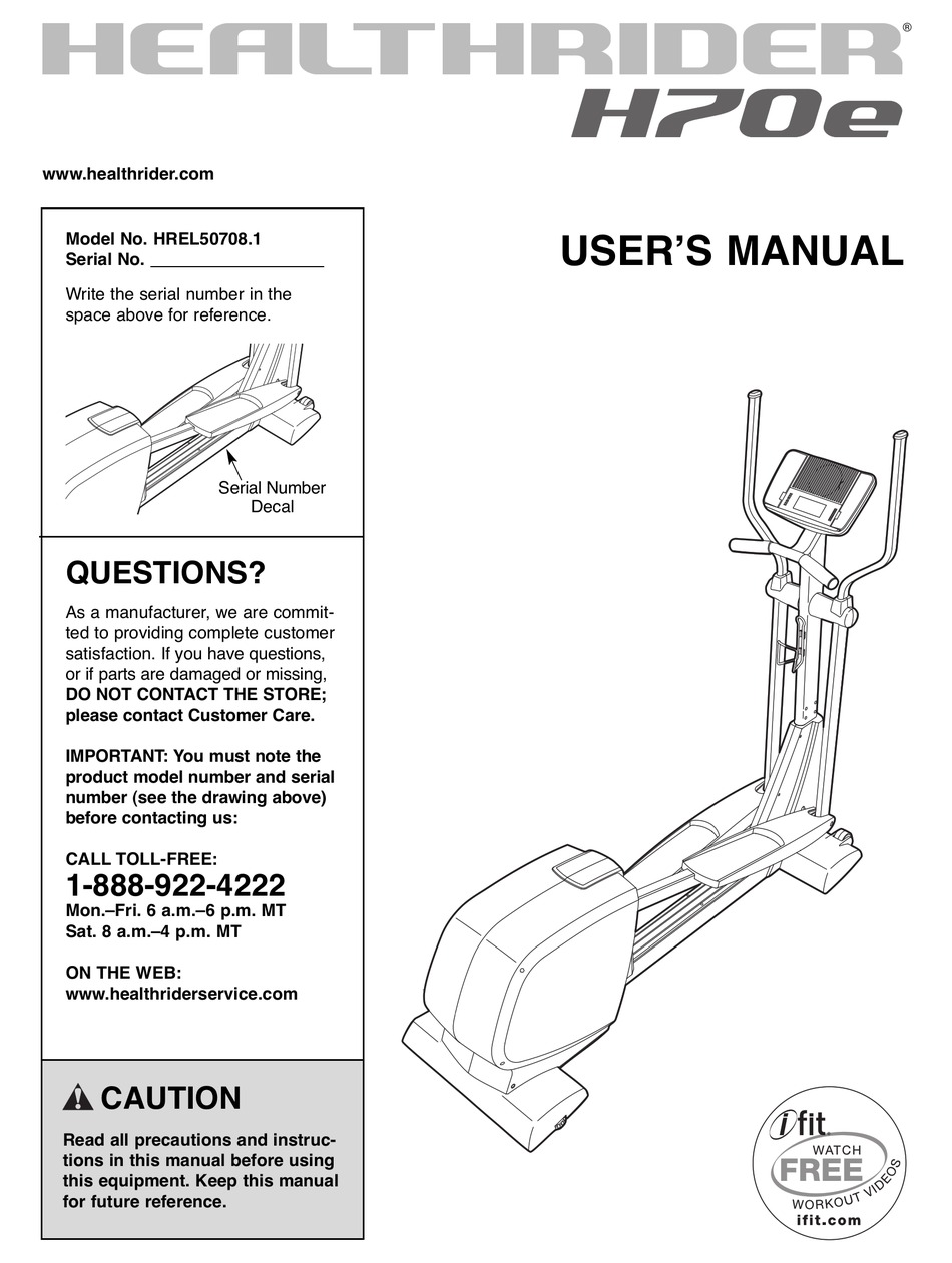 HEALTHRIDER H70E ELLIPTICAL MANUAL Pdf Download ManualsLib