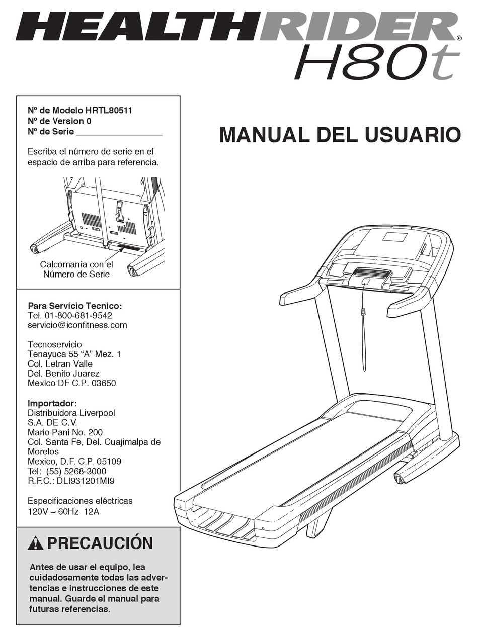 HEALTHRIDER H80T TREADMILL MANUAL DEL USUARIO Pdf Download ManualsLib
