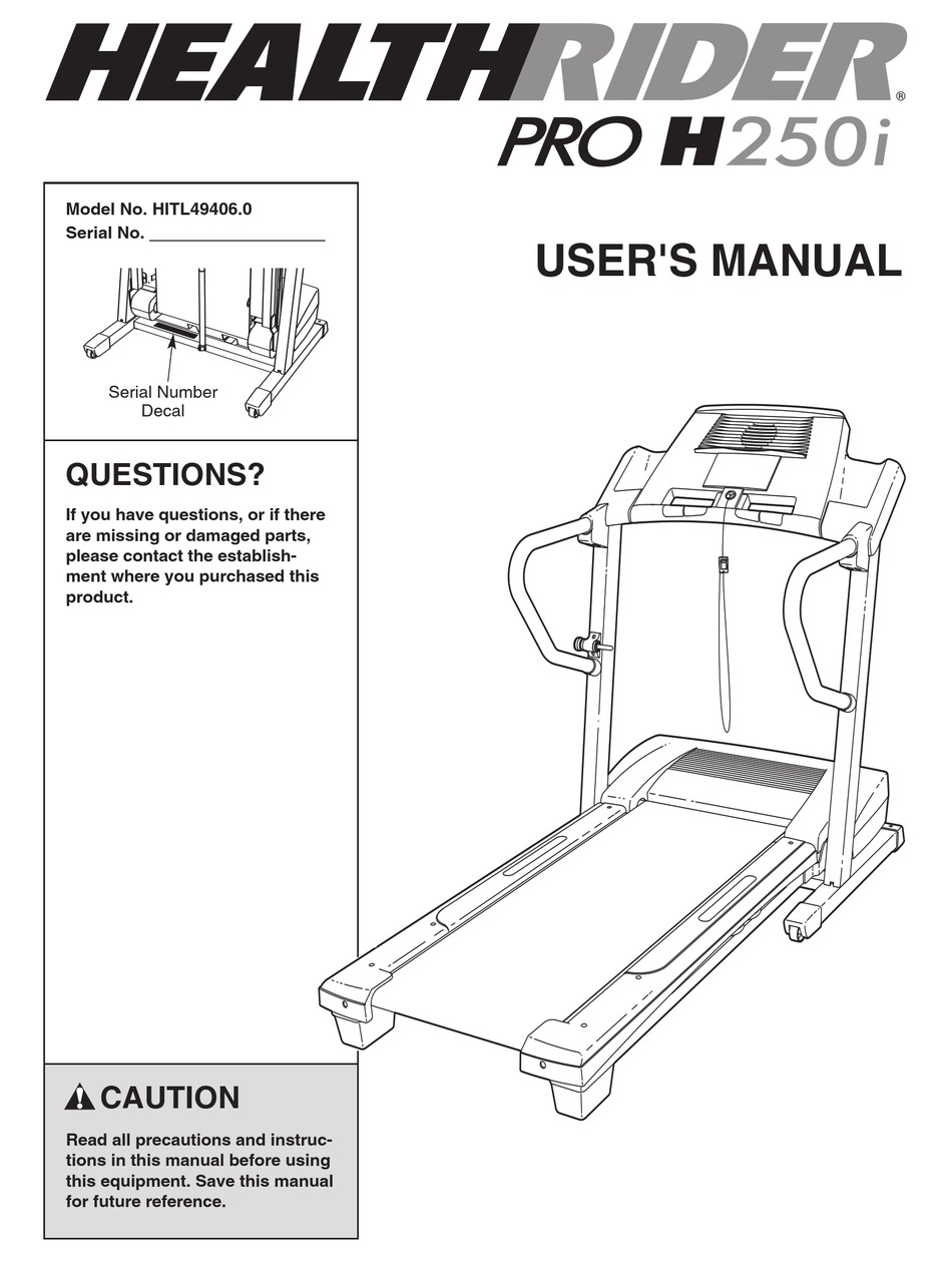 Healthrider r65 best sale treadmill manual