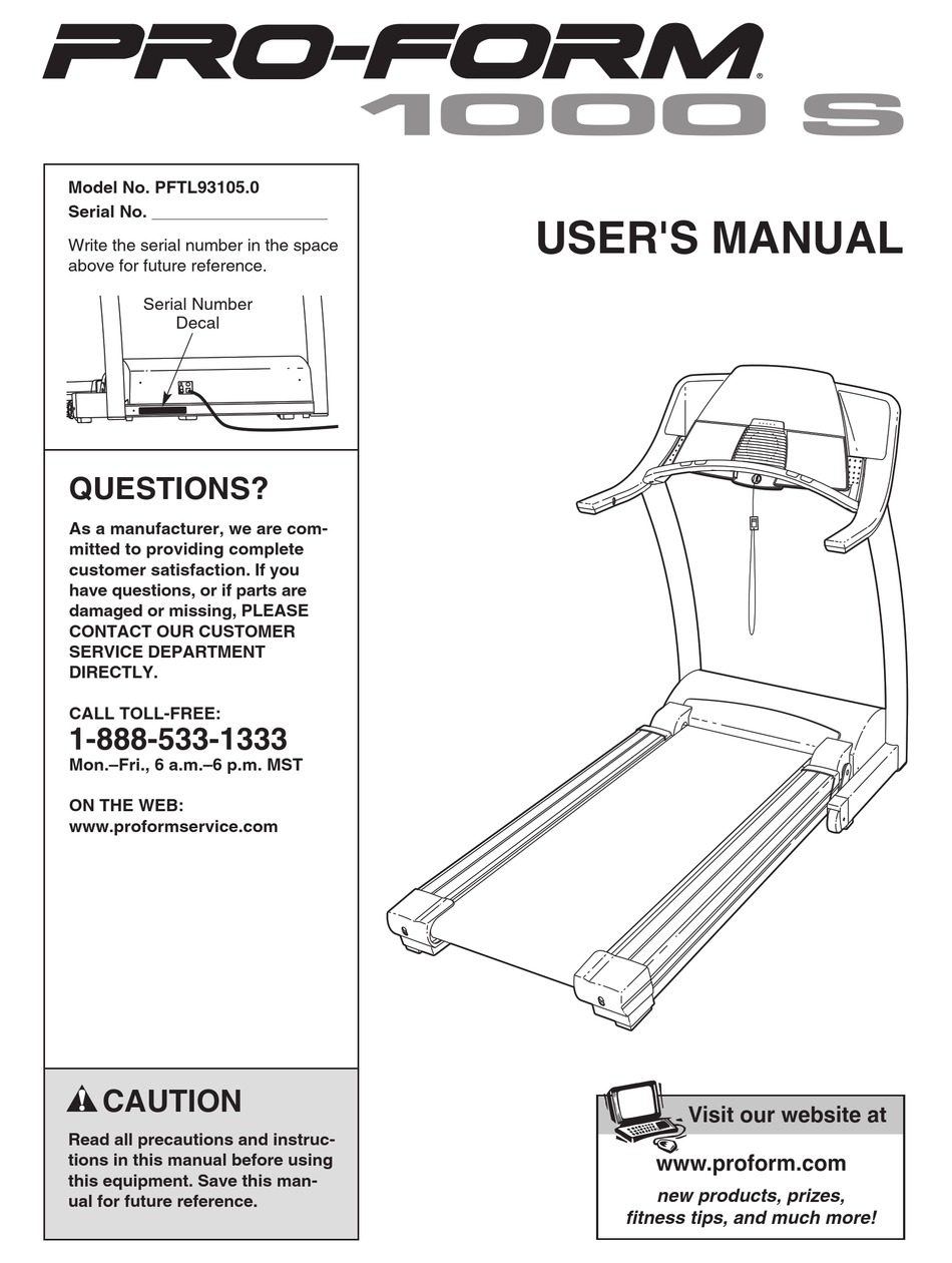 Proform pro discount 1000 treadmill manual