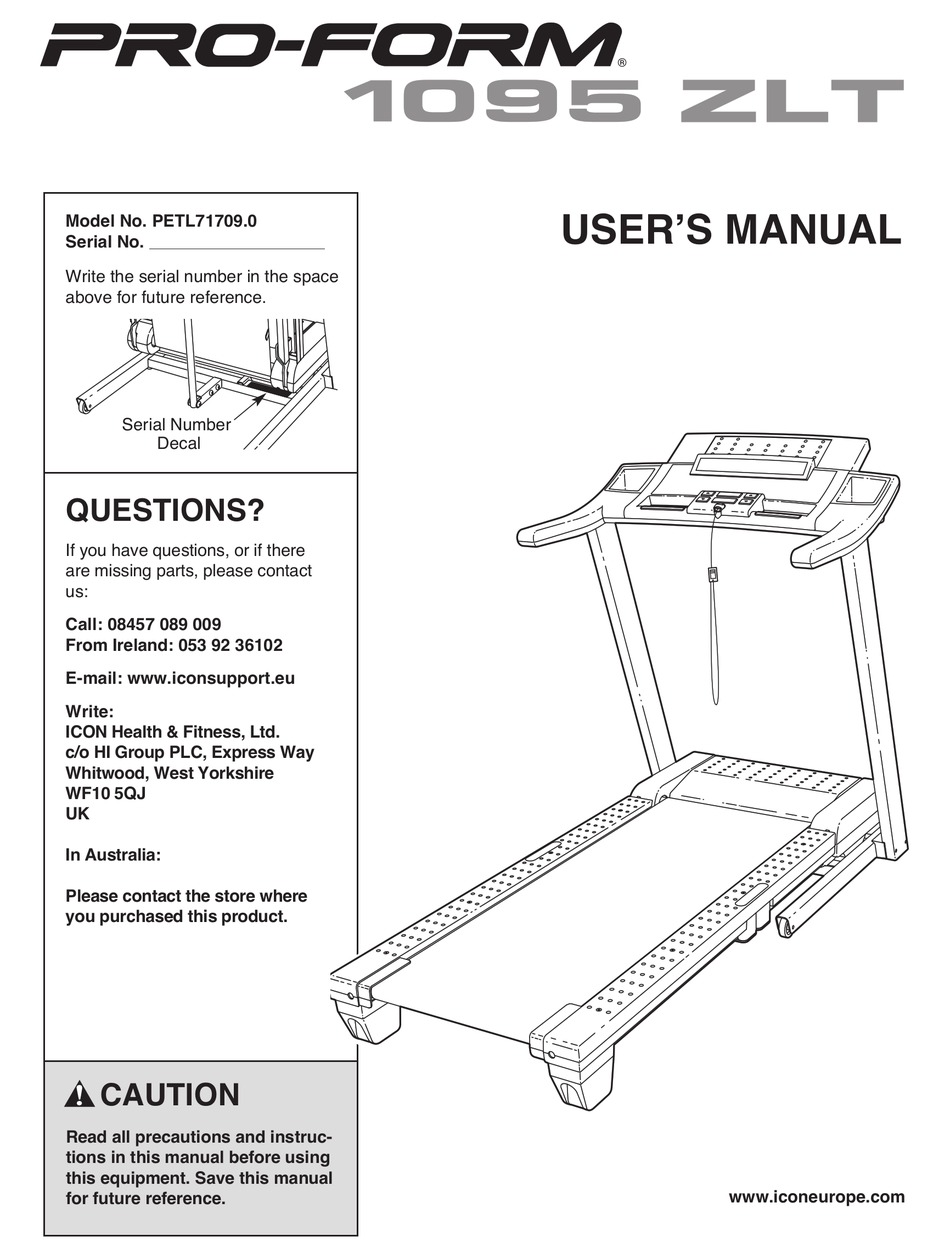 PROFORM 1095 ZLT TREADMILL MANUAL Pdf Download ManualsLib