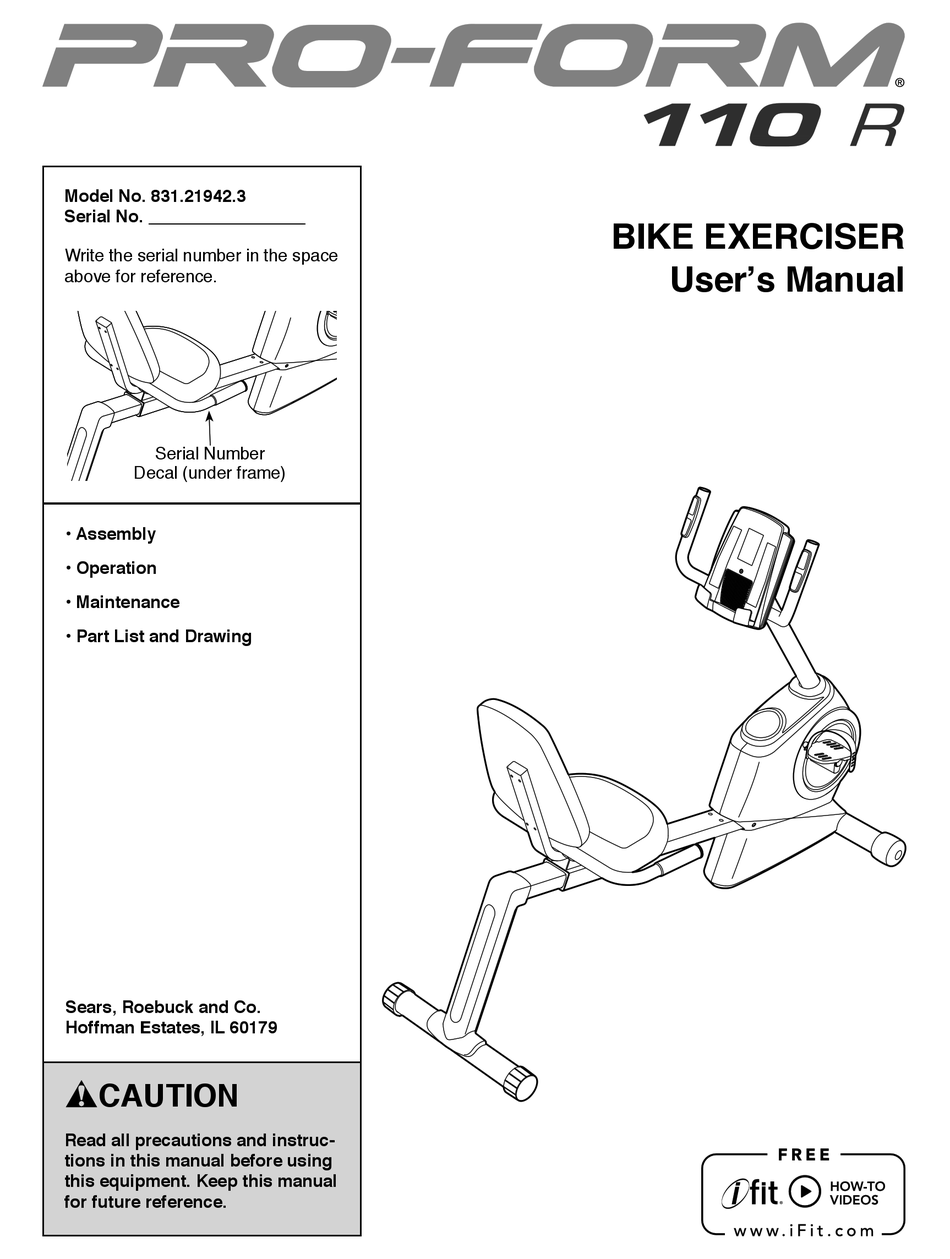 PROFORM 110 R BIKE MANUAL Pdf Download 