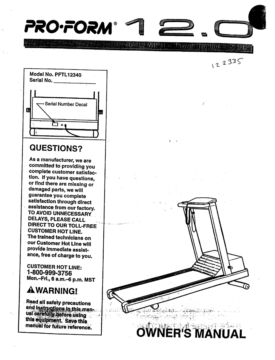 Proform trainer 12.0 treadmill manual hot sale