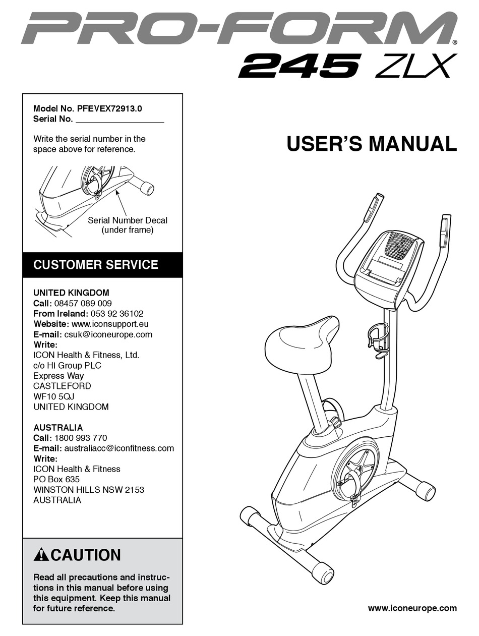 Pro Form 245 Zlx Bike User Manual Pdf Download Manualslib