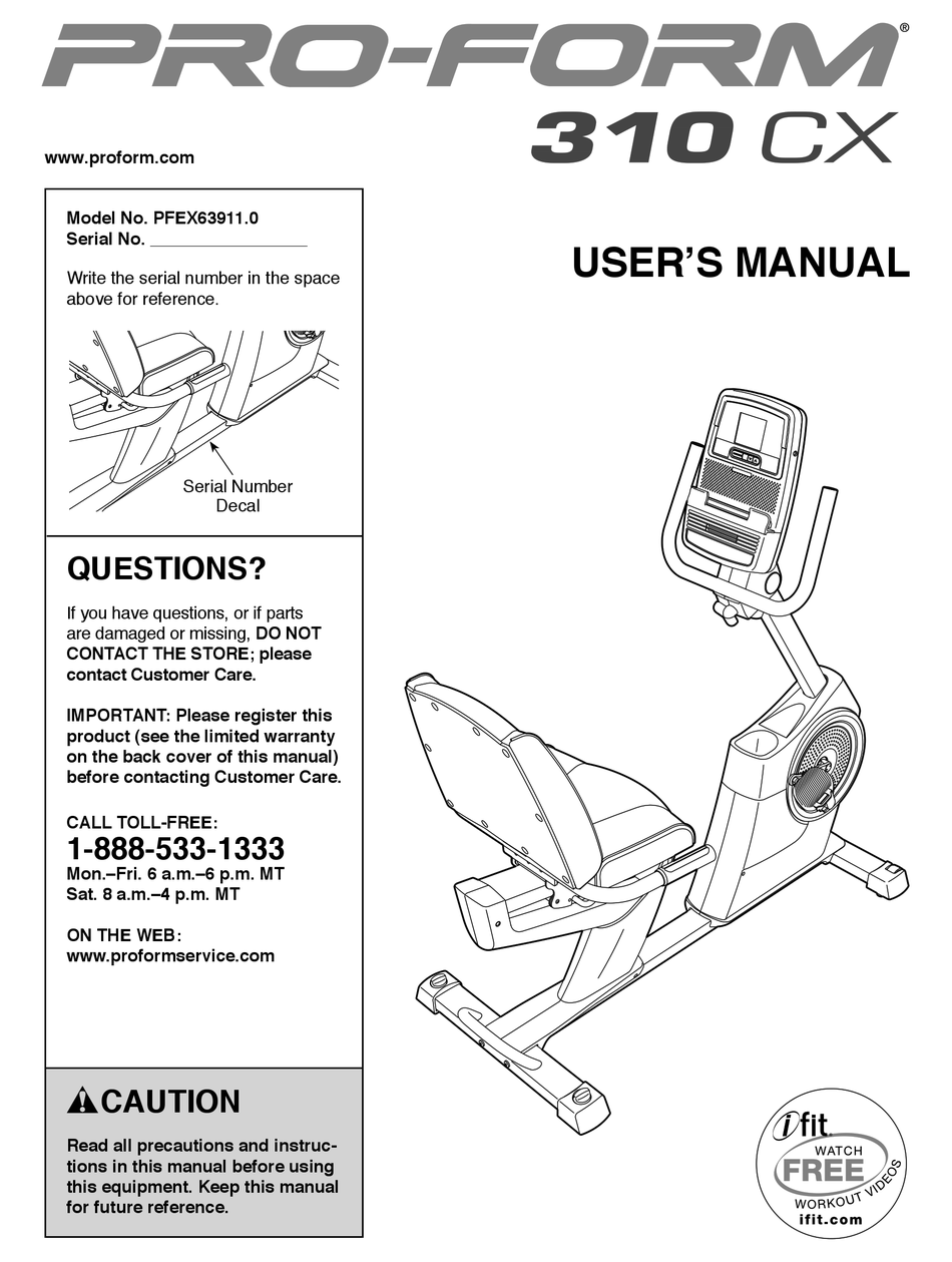 PROFORM 310 CX BIKE MANUAL Pdf Download | ManualsLib