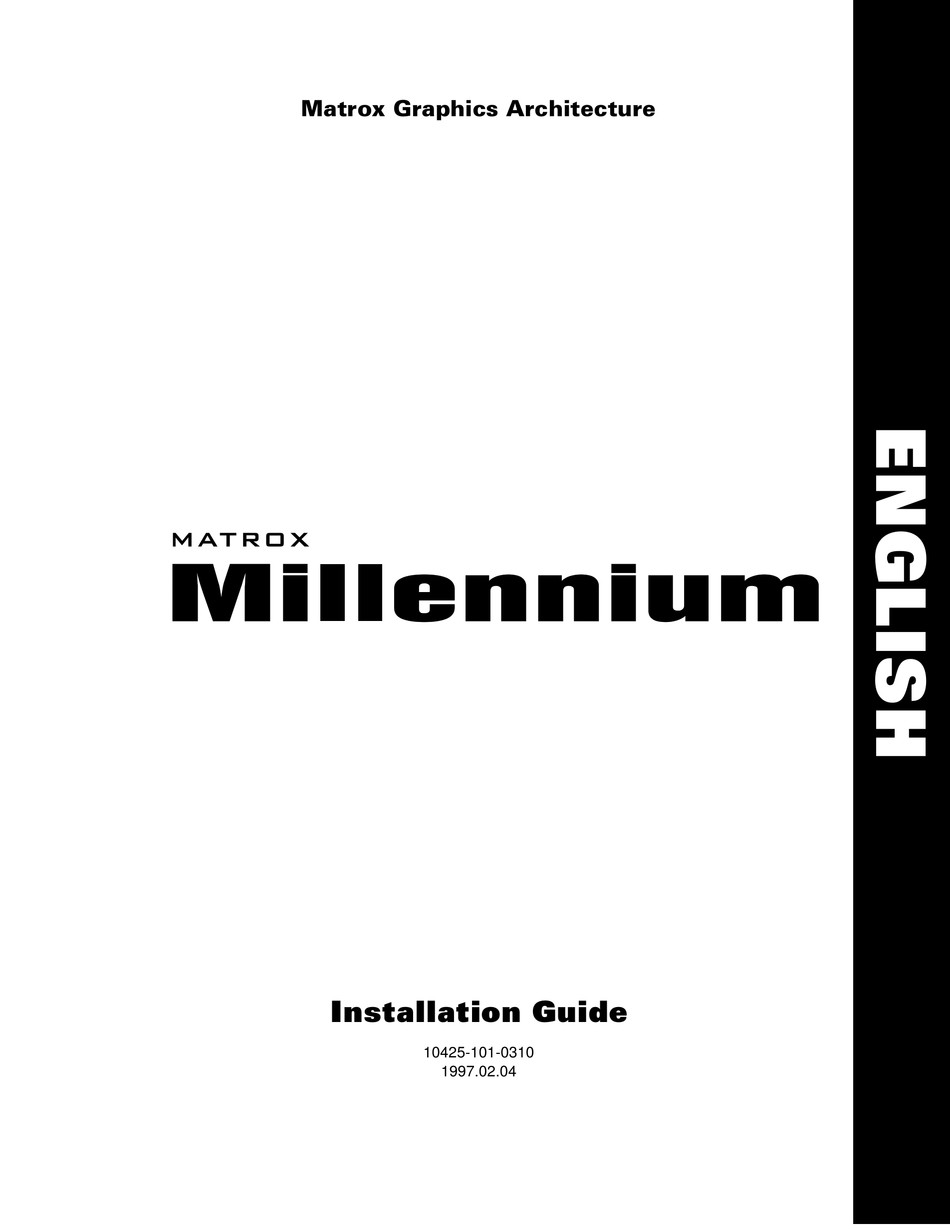 MATROX MILLENIUM INSTALLATION MANUAL Pdf Download | ManualsLib