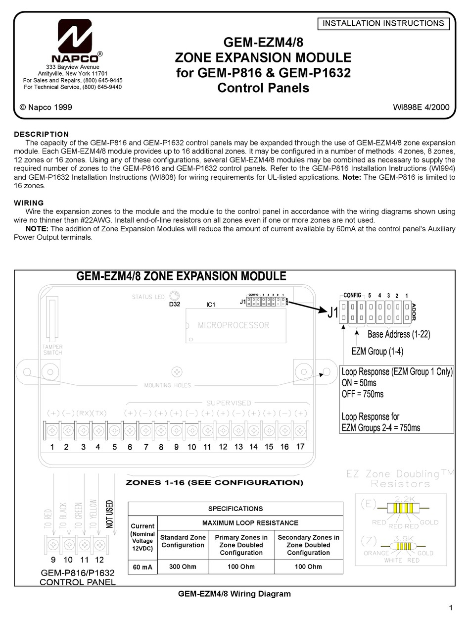 NAPCO GEMEZM4/8 INSTALLATION INSTRUCTIONS Pdf Download ManualsLib
