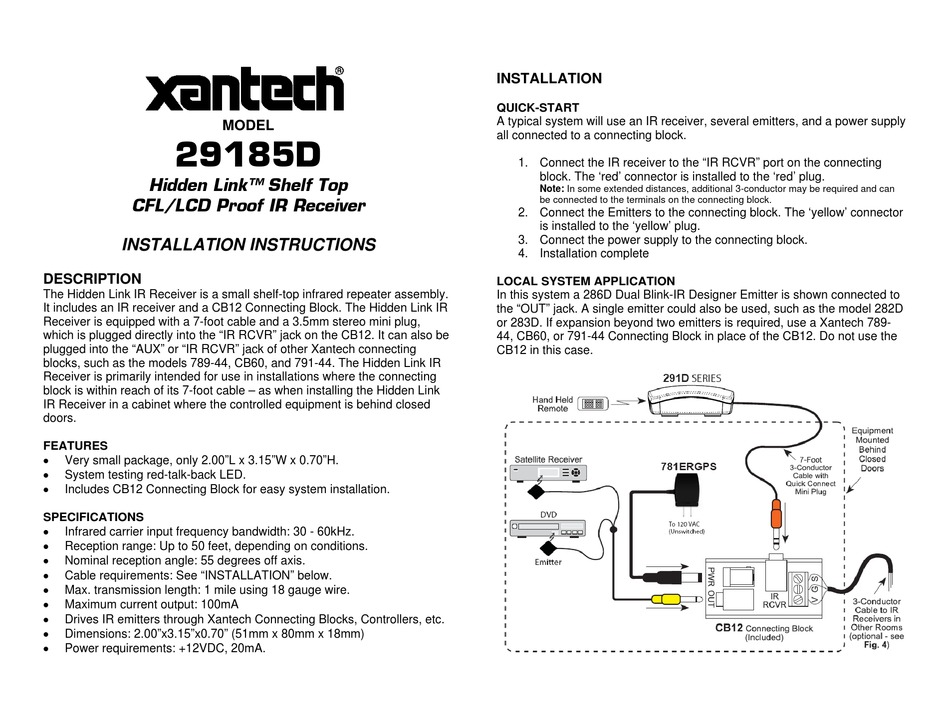 Xantech 29185d Installation Instructions Pdf Download Manualslib