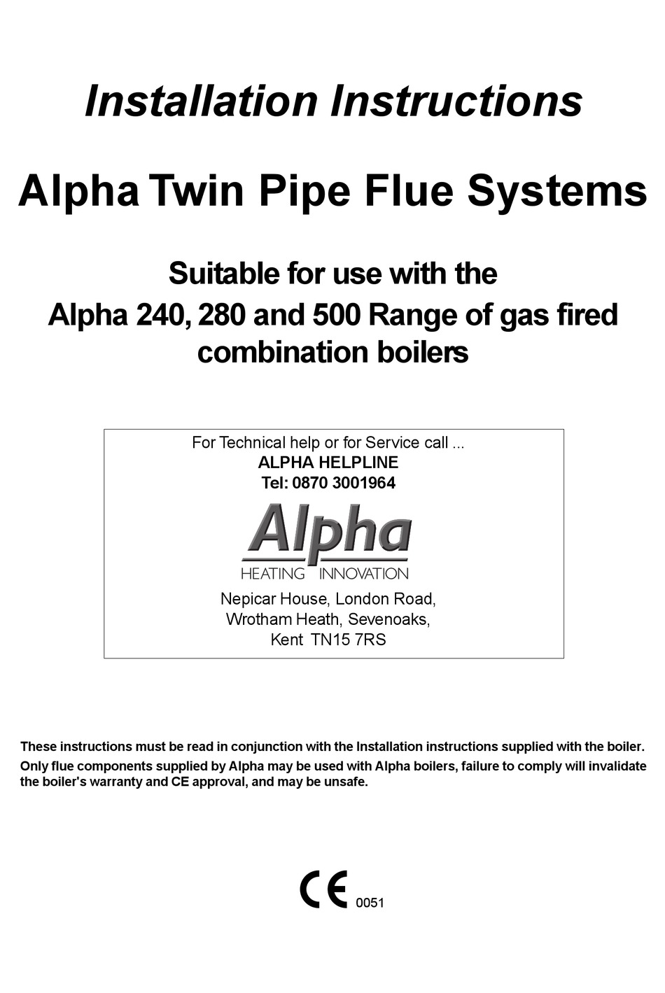 ALPHA TWIN PIPE FLUE SYSTEMS INSTALLATION INSTRUCTIONS MANUAL Pdf